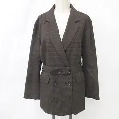 レイビームス Ray Beams ジャケット テーラージャケット ダブル チェック ベルト ベンツ オーバーサイズ 茶 グレー ブラウン 1のサムネイル