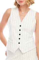 カレンケーン レディース アウター ベスト コットン Karen Kane Stripe Cotton Blend Vest White Stripe ホワイト