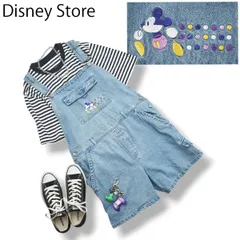 【レア】 ディズニー Disney Store ミッキーマウス 刺繍 デニム ショート オーバーオール サロペット L ライト インディゴ レディース  アメカジ ストリート カジュアル ♪