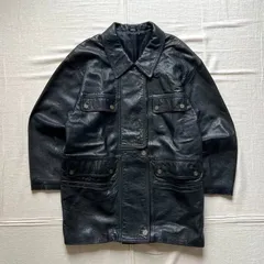 希少　90s　vintage　ヴィンテージ古着　羊本革　ブラック　黒　リアルレザー　ハーフコート　襟付きジャケット　複数ポケット　ボタン留め　9サイズ　一点物　Y2K　レトロ古着　グランジ　real black leather jacket・half coat