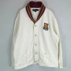 90年代 Polo by Ralph Lauren ポロ ラルフローレン カーディガンスウェット ワンポイントロゴ ホワイト (メンズ XXL) O1461