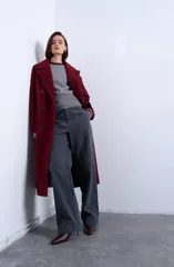 トップショップ レディース アウター ジャケット・ブルゾン コート Topshop Double Breasted Longline Coat Burgundy バーガンディのサムネイル