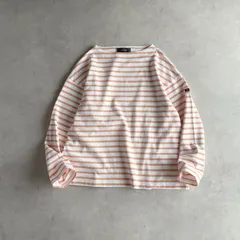 極美品 / SAINT JAMES セントジェームス / OUESSANT LOOSE ウェッソンルーズ 長袖 ボーダー バスクシャツ / レディース T3 / ホワイト×サーモンピンク / フランス製 / トップス