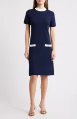 エリザジェイ レディース トップス ワンピース モックネック セーター Eliza J Mock Neck Short Sleeve Sweater Dress Navy ネイビー