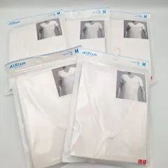ユニクロ エアリズム VネックT 半袖 M MEN ホワイト 5枚 AIRism UNIQLO 白 未使用 インナー 【12086-2】