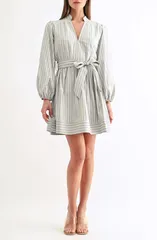 アドレイン ラエ レディース トップス ワンピース ミニ Adelyn Rae Marnie Stripe Minidress Grey グレーのサムネイル
