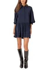 イングリッシュファクトリー レディース トップス ワンピース バルーンスリーブ シャツ English Factory Balloon Sleeve Drop Waist Shirtdress Navy ネイビー