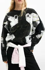 デジグアル レディース アウター パーカー・スウェット パイル シャツ Desigual Mickey Minnie Mouse Patch Distressed French Terry Sweatのサムネイル