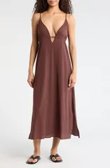 サンクチュアリー レディース ボトムス カジュアルパンツ ミディワンピース ミディ Sanctuary Crinkle Gauze CoverUp Midi Dress Espresso