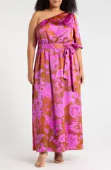 シュガーリップス レディース トップス ワンピース フラワー柄 プリント ワンショルダー マキシ フラワー SUGARLIPS Lorian Floral Print OneShoulder Maxi Dress RustMagenta マゼンタ