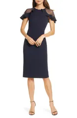 エリザジェイ レディース トップス ワンピース フリル シアー Eliza J Sheeruffle Shoulder Cocktail Dress Navy ネイビー