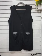 #レディース ファッションスタイリッシュなブラックカラーのロング ニット ベスト