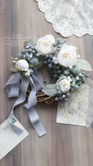 薔薇とつる葡萄の小径 カントリーリース -Blue gray ribbon