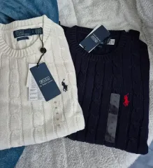 ポロラルフローレン ケーブルニット M 白/ネイビー