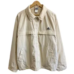 adidas アディダス ナイロンジャケット キルティング裏地 ウィンドブレーカー ワンポイントロゴ 刺繍 フルジップ ポケット付き アイボリー XXOサイズ No.L999
