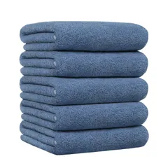 バスタオル マイクロファイバー ホテル仕様 大判 約60X120cm ふわふわ 柔らかい 瞬間吸水 速乾 抗菌 防臭 5枚セット タオル (ブルー)