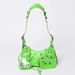 極美品 BALENCIAGA バレンシアガ ルカゴールXS ワンショルダーバッグ クロコダイル型押し 671309 グリーン シルバー金具 中古 4b000040