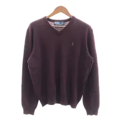 90年代~ Polo by Ralph Lauren ポロ ラルフローレン Vネック ハイゲージニット セーター ワインレッド (メンズ L) 中古 古着 P5662