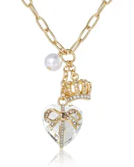 ジューシークチュール レディース アクセサリー ネックレス・チョーカー レース Juicy Couture Heart Crown Pearl Charm Cluster Necklace GoldTのサムネイル