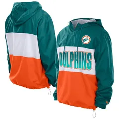 ニューエラ メンズ アウター ジャケット・ブルゾン Mens New Eraqua Miami Dolphins Ripstop QuarterZip Hooded Windbreaker Aquaのサムネイル