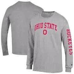 チャンピオン メンズ トップス Tシャツ ロゴ Mens Champion Heather Gray Ohio State Buckeyes Arch Over Logo 2Hit Long Sleeve TShirt Heather Gray グレー