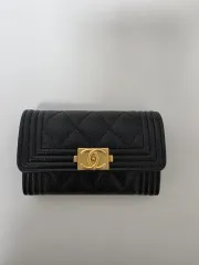 シャネル BOY ボーイ カード 財布 ブラック キャビア ゴールド