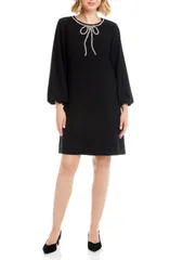 カレンケーン レディース トップス ワンピース Karen Kanembellished Bow Long Sleeve Shift Dress Black ブラック