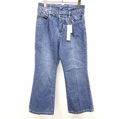 【新品】ミスティウーマン MYSTY WOMAN デニム フレアパンツ ジーンズ ジーパン 1タック USED加工 無地 綿100% M ブルー 青 レディース