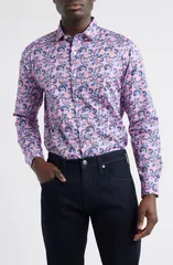 ジョンストンアンドマーフィー メンズ トップス シャツ プリント コットン Johnston Murphy Paisley Print Cotton ButtonUp Shirt Pink ピンク