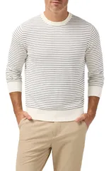 ミズンメイン メンズ アウター パーカー・スウェット クルーネック セーター コットン MizzenMain Ashe Stripe Crewneck Cotton Blend Sweater Pearl White Navy Stripe ホワイト
