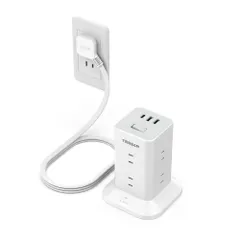 タワー型 薄型プラグ 延長コード 2m 8個AC コンセント 1個USB-Cポート及び2個USB-Aポート TESSAN テーブルタップ 電源タップ たこあしコンセント タコ足配線 マルチ OA 雷ガード 一括スイッチ 省エネ mini型