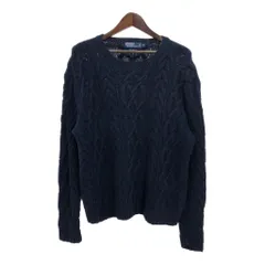 Polo by Ralph Lauren ポロ ラルフローレン ハンドニット ケーブルニット コットンセーター ネイビー (メンズ XL) 中古 古着 R5524