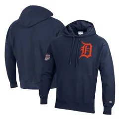 【送料無料】 チャンピオン メンズ パーカー・スウェット アウター Mens Champion Navy Detroit Tigers Reverse Weave Chenille Hoodie Navy