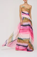 ケイ アンジャー レディース トップス ワンピース プリント ワンショルダー Kay Unger Normani OneShoulder Printed Organza Gown Pink Coral Multi ピンク