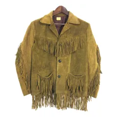 フリンジ スエード レザージャケット ヴィンテージ グリーン (メンズ 38) 中古 古着 R6248