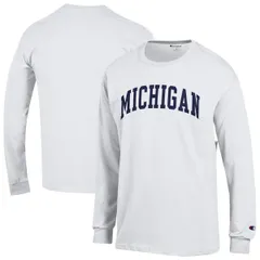 チャンピオン メンズ トップス Tシャツ Mens Champion White Michigan Wolverines Basic Arch Long Sleeve TShirt White ホワイト