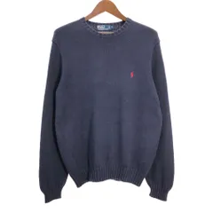 90年代 Polo by Ralph Lauren ポロ ラルフローレン コットン ニット セーター ネイビー (メンズ L) 中古 古着 R8884
