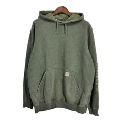 Carhartt カーハート スウェット パーカー 袖プリント ワンポイントロゴ グリーン (メンズ L) 中古 古着 R9195