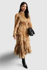 ウエアハウス レディース トップス ワンピース シフォン Warehouse Romantichiffon Sleeve Midaxi Dress Neutralのサムネイル