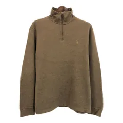 90年代 Polo by Ralph Lauren ポロ ラルフローレン ハーフジップ コットン ニット ワンポイントロゴ ブラウン (メンズ L) 中古 古着 R0359