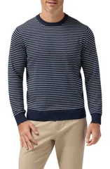ミズンメイン メンズ アウター パーカー・スウェット クルーネック セーター コットン MizzenMain Ashe Stripe Crewneck Cotton Blend Sweater Navy Pearl White Stripe ホワイト