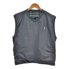 90年代 POLO GOLF ポロゴルフ Vネック リバーシブル ベスト ラルフローレン チェック ブラック (メンズ XL) 中古 古着 S2492