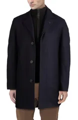コールハーン メンズ アウター ジャケット・ブルゾン ウール コート ニット Cole Haan Wool Blend Topcoat with Inset Knit Bib Navy ネイビー