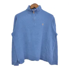 Polo by Ralph Lauren ポロ ラルフローレン ハーフジップ コットンセーター ワンポイントロゴ ブルー (メンズ M) 中古 古着 S2610