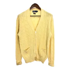 90年代 Polo by Ralph Lauren ポロ ラルフローレン ケーブルニット コットン カーディガン イエロー (メンズ L) 中古 古着 S2616