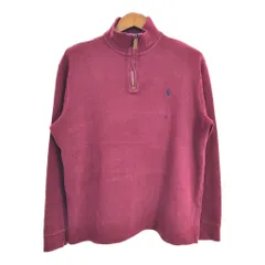 Polo by Ralph Lauren ポロ ラルフローレン ハーフジップ コットン ニット セーター ワンポイントロゴ レッド (メンズ L) 中古 古着 S2770