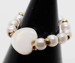 【フリーサイズ】パール　ビーズ　ハート　ホワイト　白　リング　指輪　ストリート