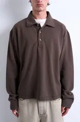 トップマン メンズ トップス ポロシャツ スウェット ニット Topman Waffle Knit Boxy Polo Sweatshirt Brown ブラウンのサムネイル