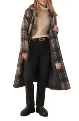 マリーン レイヤー レディース アウター ジャケット・ブルゾン コート フリース Marine Layer Plaid Fleece Coat Black Oat Plaid ブラック