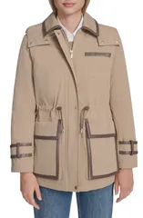 コールハーン レディース アウター ジャケット・ブルゾン コート Cole Haan Hooded Wateresistant Insulated Raincoat Sand サンドのサムネイル